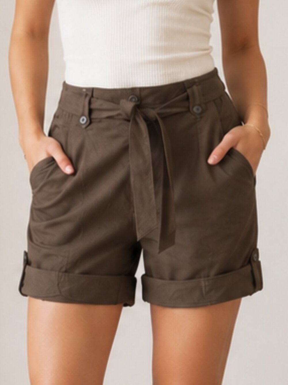 SUNNY LEIGH Brown Cotton Bermuda Shorts - NEW